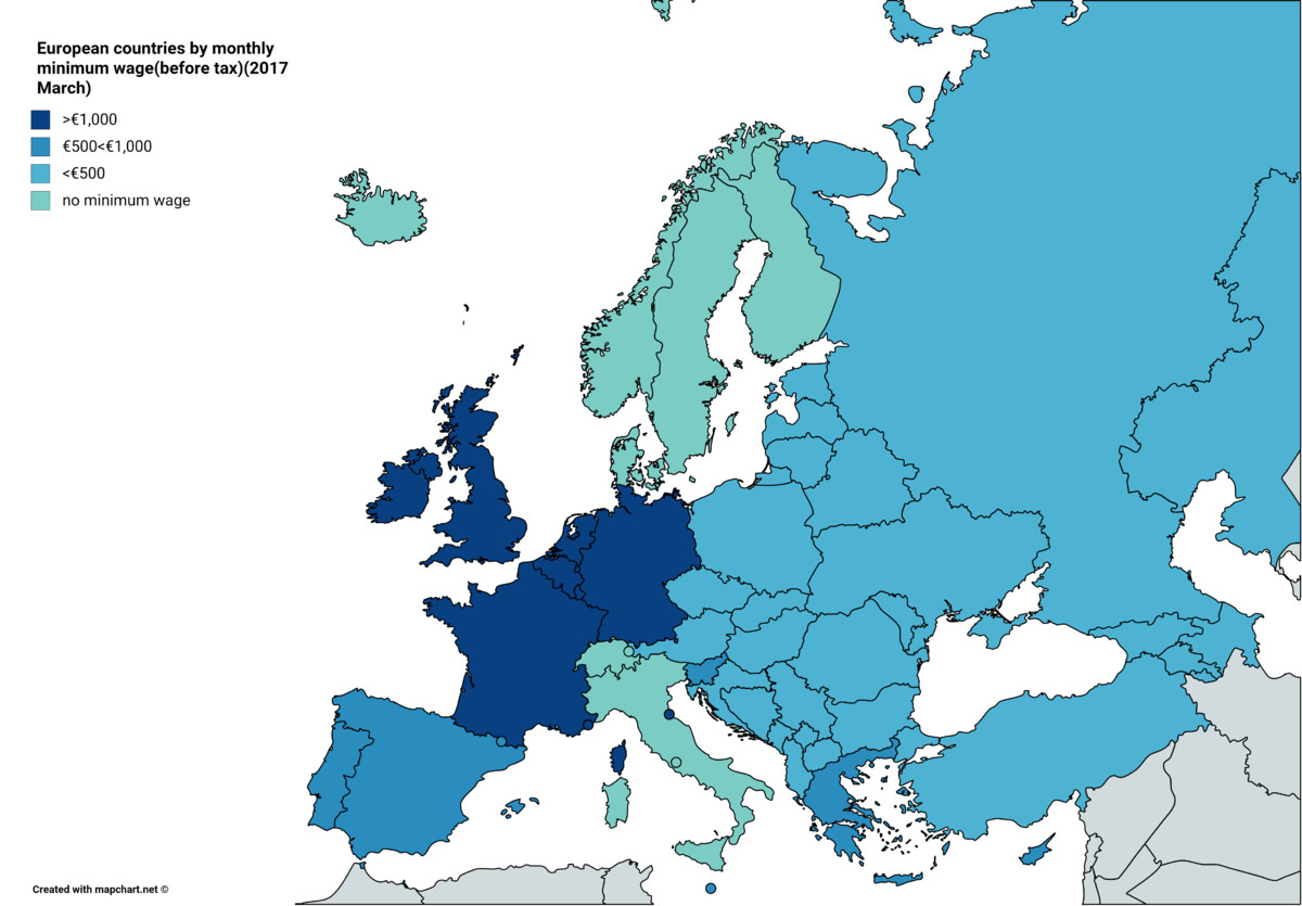 European minimum wage per country